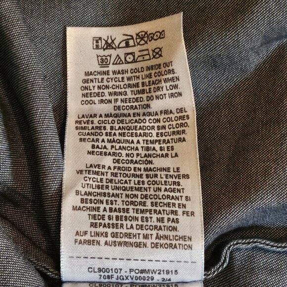 NWT GUESS Blue Denim Slim Line with Ruffle Button Down Long Sleeve Shirt Size XL - Picture 11 of 13